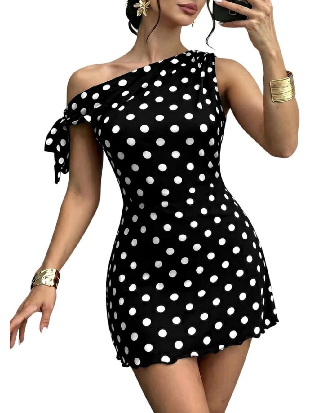 Women's Dot Black Summer Floral Off Shoulder Comfortable Fashionable Party Dress